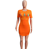 Casual Letter Print O Neck Short Sleeve Mini Dress SH-390375