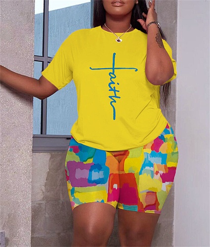 Simple Short Sleeve Tee Shirt Biker Shorts Jogger Suit ZAND-31218