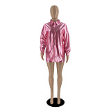 Satin Loose Long Sleeve Shirt and Shorts Two Piece Set YB-60181