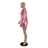 Satin Loose Long Sleeve Shirt and Shorts Two Piece Set YB-60181