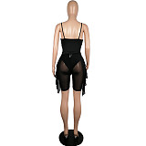 Hollow Out Bodysuit+Mesh Ruffle Shorts 2 Piece Sets MIL-210