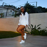 White Loose Long Sleeve Shirt Tops And Mini Shorts Suit YF-20081