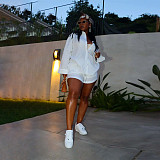 White Loose Long Sleeve Shirt Tops And Mini Shorts Suit YF-20081