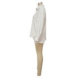 White Loose Long Sleeve Shirt Tops And Mini Shorts Suit YF-20081