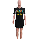 Casual Letter Print O Neck Short Sleeve Mini Dress SH-390375