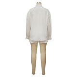 White Loose Long Sleeve Shirt Tops And Mini Shorts Suit YF-20081