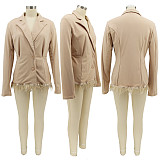 Feather Hem Long Sleeve Notched Neck Blazer Dress HANI-091