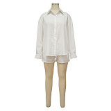 White Loose Long Sleeve Shirt Tops And Mini Shorts Suit YF-20081