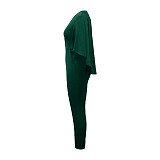 2024 Elegant Ladies V-neck Batwing Sleeve Long Jumpsuit YF-5088