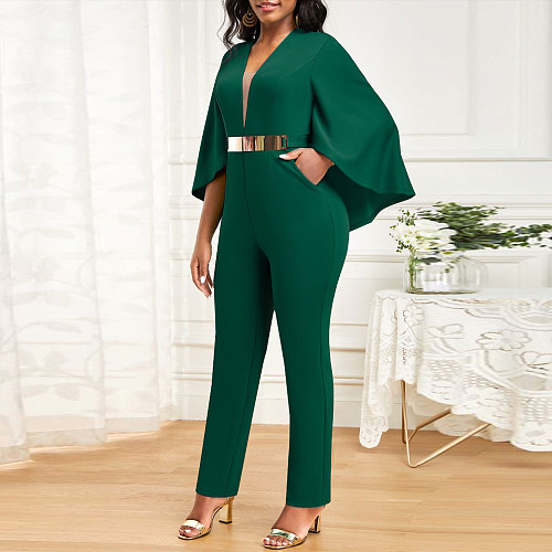 2024 Elegant Ladies V-neck Batwing Sleeve Long Jumpsuit YF-5088
