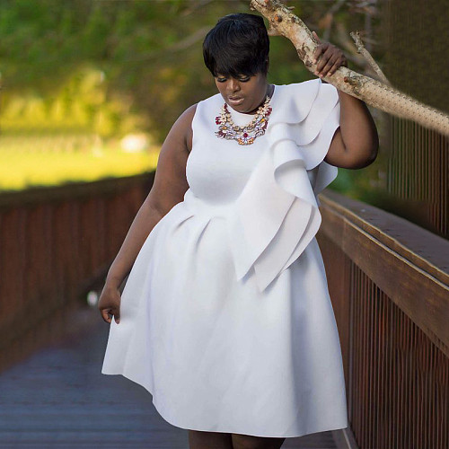 2024 Elegant Ladies Round Collar Flounced Plus Size Dress NNWY-3039