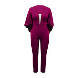 2024 Elegant Ladies V-neck Batwing Sleeve Long Jumpsuit YF-5088