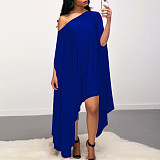 Sexy Solid Color Skew Collar Batwing Sleeve Midi Dress YF-5078