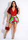 Women's V-neck Double-breasted Short Sleeve Blazer And Printed Shorts Suits TE-4659