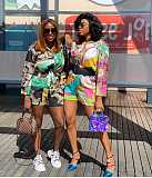 Floral Print Long Sleeve Single Breasted Shirt Shorts Set CY-7044