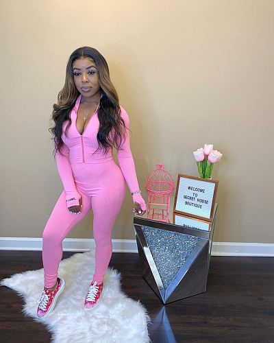 Women Long Sleeve Solid Ribbed Crop Top Pants Outfit CY-3132