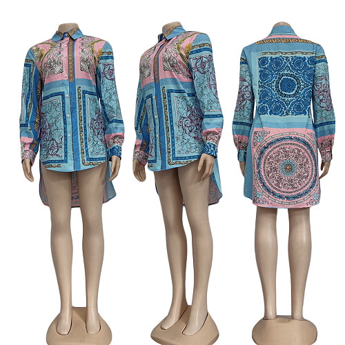 Casual Streetwear Women Long Sleeve Turn Down Collar Button Up Spring Shirt Mini Dress CY-2493