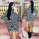 Houndstooth Long Sleeve O Neck Drawstring Skinny Dress CY-7091