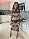 Pattern Print Long Sleeve See-through High Waist Long Dress CY-2426