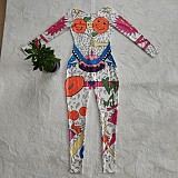 Smiley Graffiti Print Long Sleeve Casual Jumpsuit CY-6546