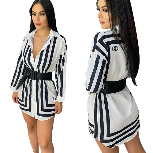 Stripe Print Long Sleeve Button Down Shirt Tops CY-2533