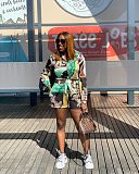 Floral Print Long Sleeve Single Breasted Shirt Shorts Set CY-7044
