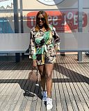 Floral Print Long Sleeve Single Breasted Shirt Shorts Set CY-7044