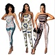 Women Fashion Streetwear Printed Bandage Strapless Crop Top Slim Pants Summer Bodycon 2 Piece Set CY-7019