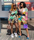 Floral Print Long Sleeve Single Breasted Shirt Shorts Set CY-7044