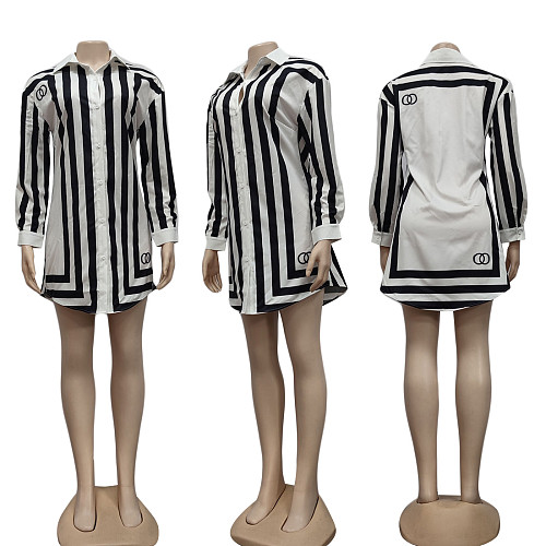 Stripe Print Long Sleeve Button Down Shirt Tops CY-2533