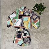 Floral Print Long Sleeve Single Breasted Shirt Shorts Set CY-7044