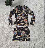Women Print Long Sleeve Bodycon Top Skirt Two Piece Outfits CY-2437