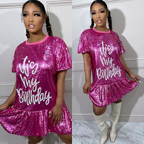 Short Sleeve Glitter Sequin Birthday Dresses CY-0026