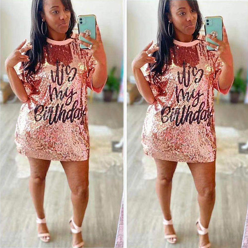 Loose Half Sleeve Sequin Birthday Dresses CY-0028