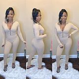 Women Long Sleeve Solid Ribbed Crop Top Pants Outfit CY-3132
