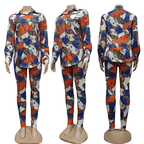 Vintage Digital Printed Blouses Shirt Pants Suit CY-7097