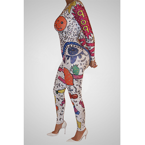 Smiley Graffiti Print Long Sleeve Casual Jumpsuit CY-6546