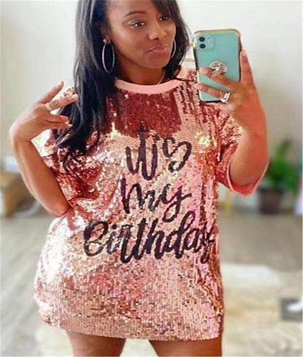 Loose Half Sleeve Sequin Birthday Dresses CY-0028