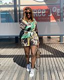 Floral Print Long Sleeve Single Breasted Shirt Shorts Set CY-7044