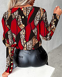 Stylish Leopard Prints Girls Long Sleeves Buttons T-shirt Top SRX-9101