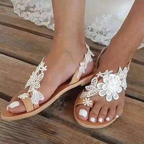 White Lace Flower Wedding Women's Flip Flops Sandals RS-3429