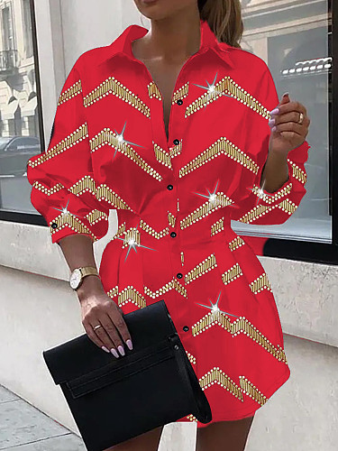 2024 Fashion Printed V-neck Buttons Blouse Dresses Large Size SRX-9104
