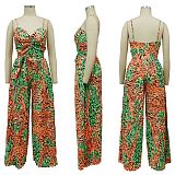 Fashion Printed Women Straps Pleated Wide-leg Jumpsuit YF-10481