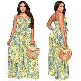 Fashion Printed Women Straps Pleated Wide-leg Jumpsuit YF-10481