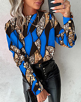 Stylish Leopard Prints Girls Long Sleeves Buttons T-shirt Top SRX-9101