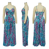 Fashion Printed Women Straps Pleated Wide-leg Jumpsuit YF-10481