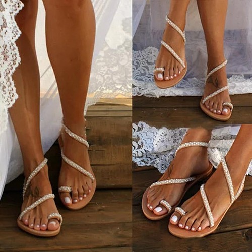 Ladies Flat Shoes Sweet Bohemian Sandals Summer Breathable Casual Beach Slippers