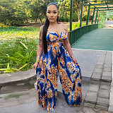 Fashion Printed Women Straps Pleated Wide-leg Jumpsuit YF-10481