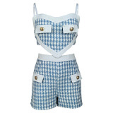 Fashion Girls Straps Crop Top And Shorts Cute Two Pieces Sets MDF-5395