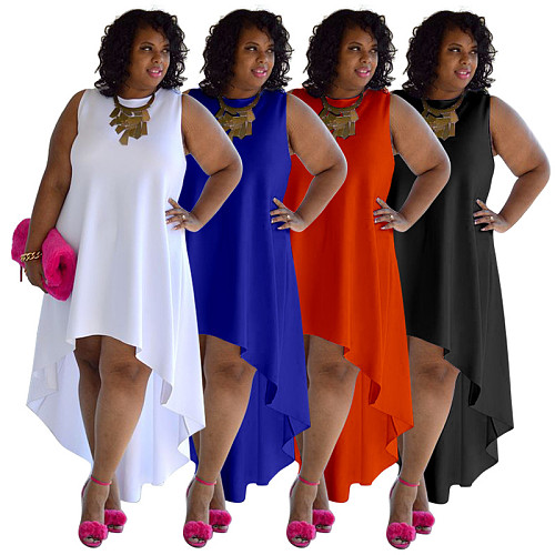 Casual Women Solid Color Round Neck Sleeveless Plus Size Dress NNWY-3042